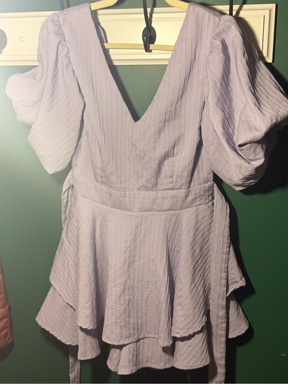 V-Neck Puff Sleeve Tiered Lilac Tunic Dress